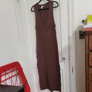 Free People Deep V-Neck Brown Maxi Dress